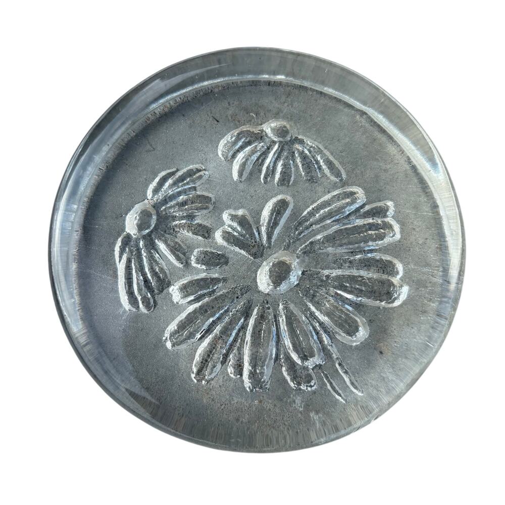 Goebel Flower Clear Glass Paperweight Daisy Flowers Black Eyed Susan Collectible